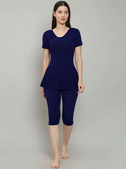 MEGASKA Round Neck
                        Knee Length Removable Chest Pads Swimming Dress