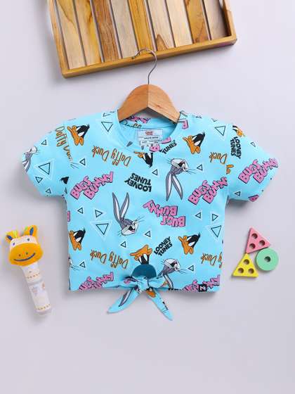 YK X Minute Mirth Girls
                    Printed Waist Tie-Ups Cotton Crop Top