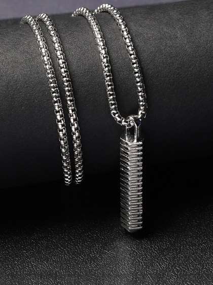 French Accent Men
                      Silver-Plated Geometric Shaped Ripple Pendant With
                      Chain