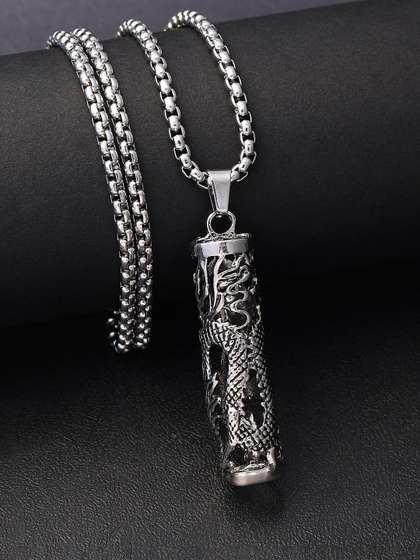 French Accent Men
                    Silver-Plated Contemporary Shaped Pendant With
                    Chain