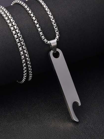 French Accent Men
                    Silver-Plated Geometric Shaped Pendant With Chain