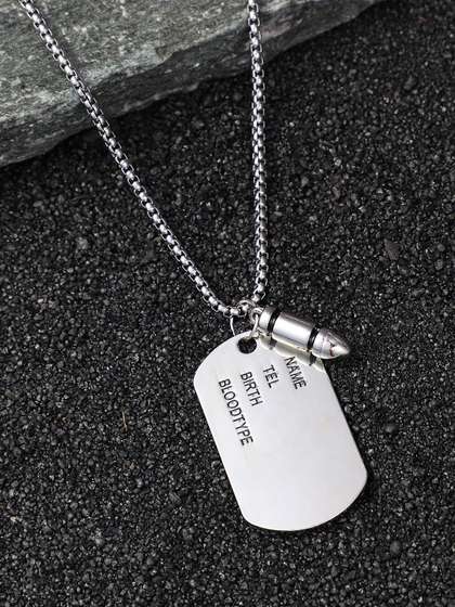 French Accent Men
                    Silver-Plated Geometric Shaped Marine Pendant With
                    Chain