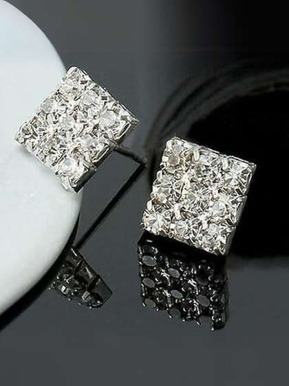 The Roadster Lifestyle
                    Co. Men Stainless Steel Silver-Plated Cubic Zircon
                    Studded Studs