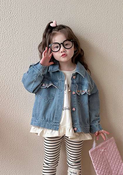 LULU & SKY Washed without Longline Denim Jacket with Patchwork