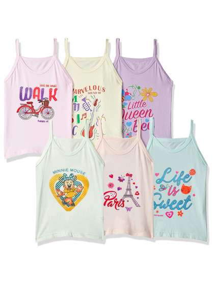 Mega style Girls Printed
                    Pack Of 6 Pure Cotton Vests MS-1100-P6_04-0-3M