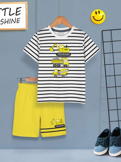 HELLCAT Boys Striped
                    Round Neck T-Shirt With Shorts