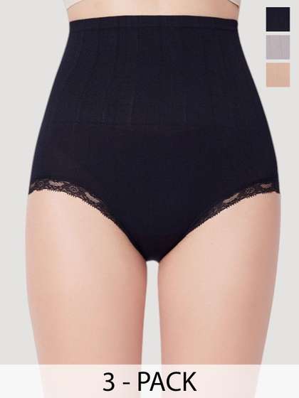 PLUMBURY Pack of 3
                        Women Seamless High Waist Tummy Tucker Shapewear
                        Panty