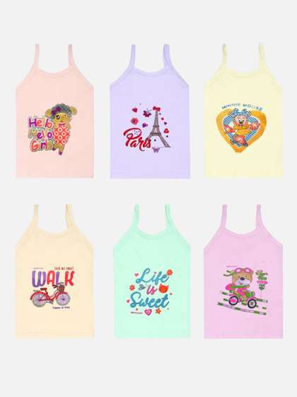 Mega style Girls Printed
                    Pack Of 6 Pure Cotton Vests MS-1100-P6_05-0-3M