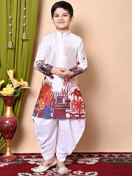 NFC CREATION Boys Ethnic
                    Motifs Printed Regular Dupion Silk Kurta with
                    Patiala