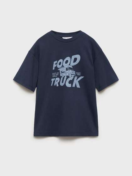 Mango Kids Boys
                    Typography Printed Drop Shoulder Sleeves T-shirt