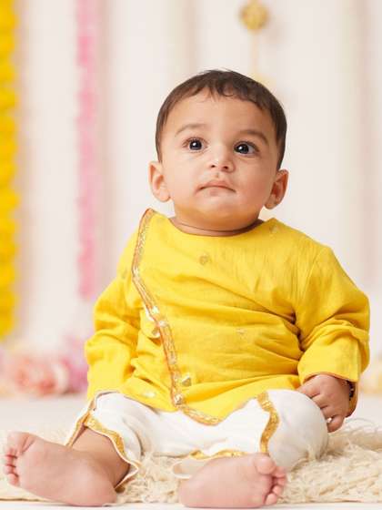 Sangria Boys Woven
                    Design Pure Cotton Kurta With Dhoti Pant Set