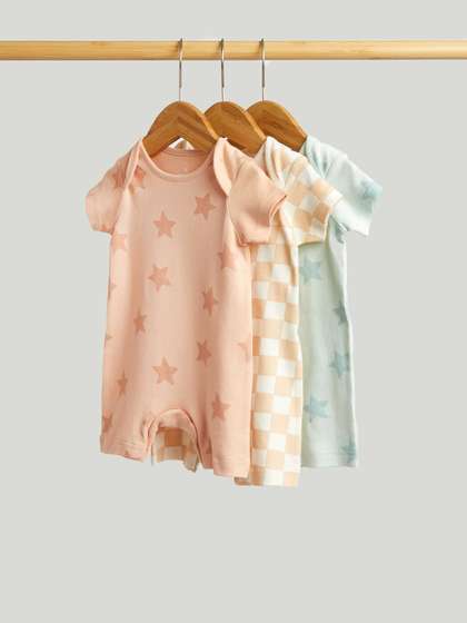 mothercare Unisex Kids
                      Pack of 3 Printed Cotton Rompers