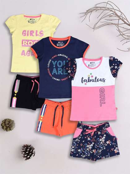 3PIN Girls Printed
                        T-shirt with Shorts
