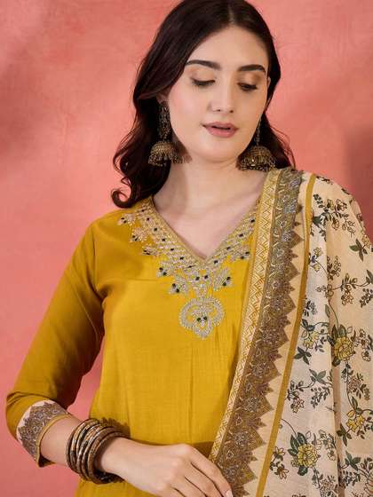 Sangria
                          Embroidered Detailed Straight Kurta, Trousers
                          & Dupatta Set