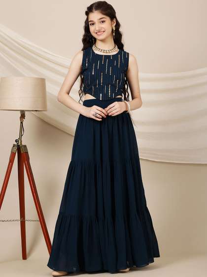 Inddus Girls Embroidered
                    Sequinned Ready to Wear Lehenga &
