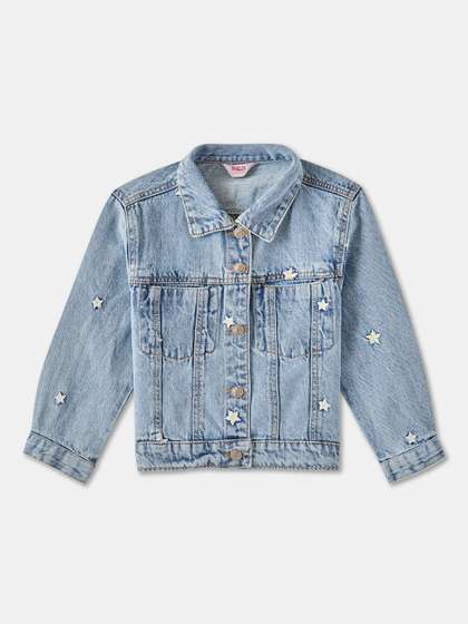 R&B Girls Washed Cotton Denim Jacket with Embroidered