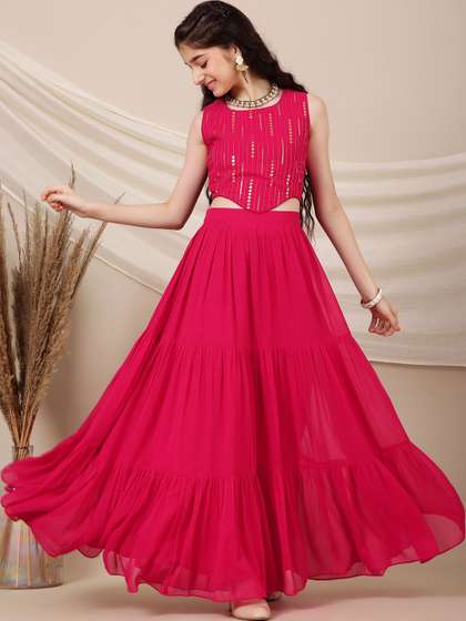Inddus Girls Embroidered
                    Sequinned Ready to Wear Lehenga &