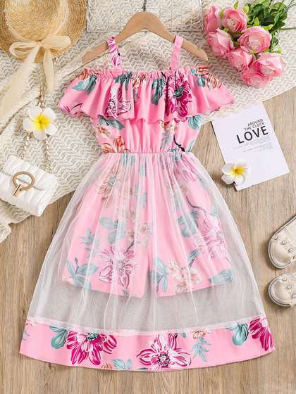 INCLUD Girls
                    Off-Shoulder Printed Basic Jumpsuit