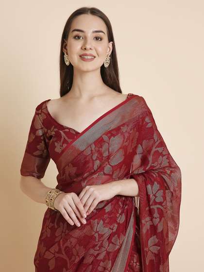 RATAN Women Shimmer
                        Brasso Floral Saree With Running Blouse Piece