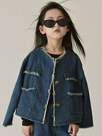 LULU & SKY Washed Cotton Crop Denim Jacket with Patchwork