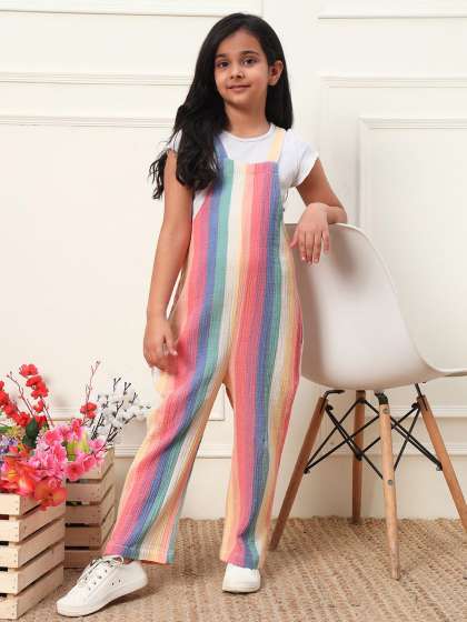 Bugandbees Girls Striped Basic Jumpsuit