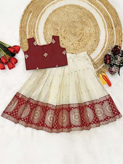 FELIZ THE DESIGNER
                      STUDIO Girls Embroidered Ready to Wear Lehenga
                      &