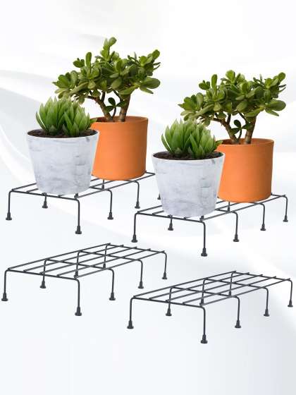 Kuber Industries 4Pcs Black Metal Planters Stand