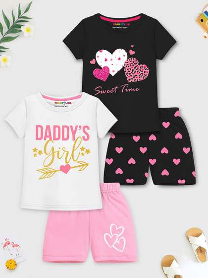 YK X Trampoline
                        Girls Printed T-shirt with Shorts