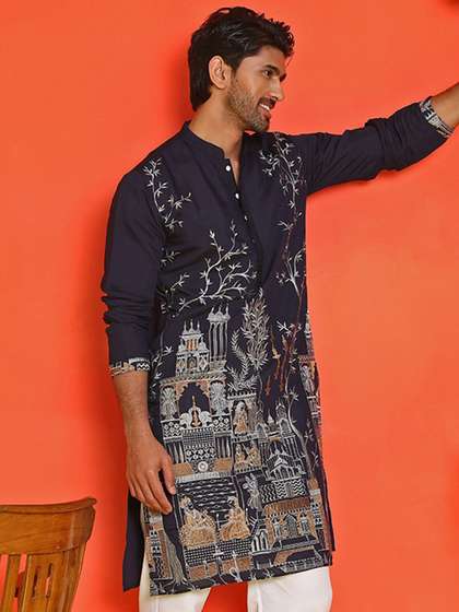 Jompers Men Floral
                        Embroidered Thread Work Floral Kurta