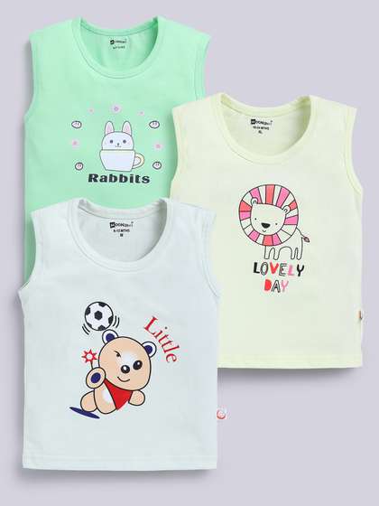 MooNKids Infants Pack Of
                    3 Printed Cotton Vests MK_Vest_340 Lime Powder blue
                    Mint green