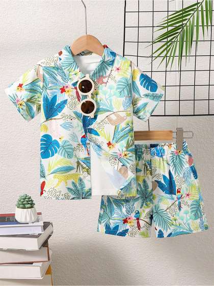 Arshia Fashions Boys
                    Printed Short Sleeves Shirt With Shorts