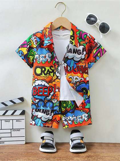Arshia Fashions Boys
                    Printed Short Sleeves Shirt With Shorts