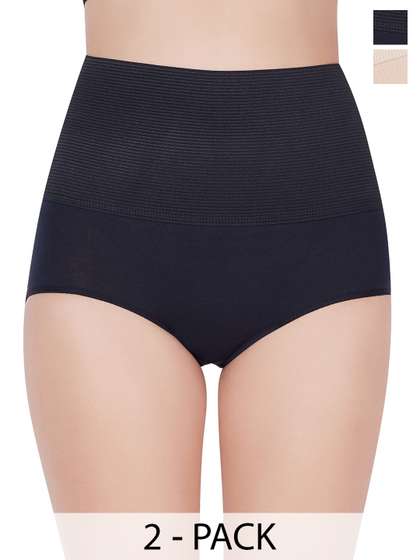PLUMBURY Women
                          Pack Of 2 Cotton Highwaist Tummy Tucker Shaper
                          Panty