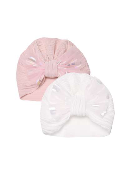 THE LITTLE LOOKERS
                    Infants Pack Of 2 Soft Hosiery Turban Bow Knot Cap