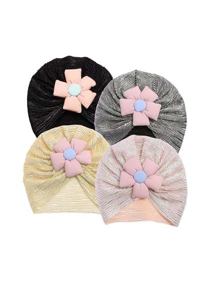 THE LITTLE LOOKERS Kids
                    Pack Of 4 Soft Hosiery Turban Flower Bow Cap