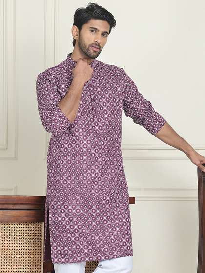 Jompers Floral
                        Embroidered Mandarin Collar Silk Straight Kurta