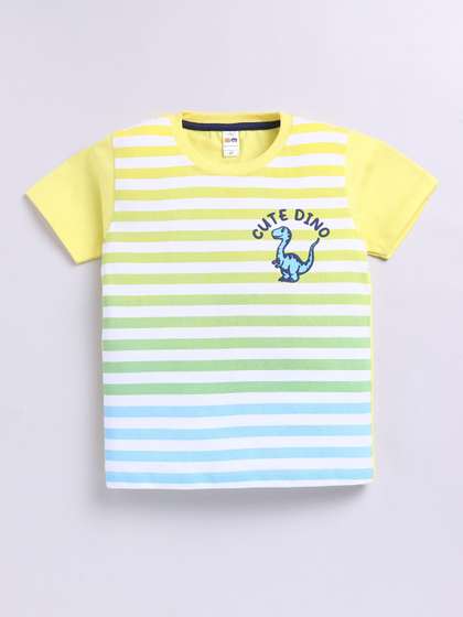 LITTLE NINJA Boys
                    Striped Round Neck Cotton T-shirt
