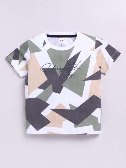 LITTLE NINJA Boys
                    Geometric Printed Round Neck Cotton T-shirt
