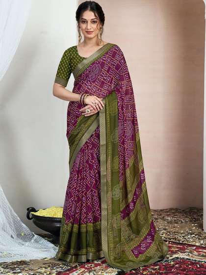 KALINI Bandhani
                          Zari Pure Chiffon Bandhani Saree