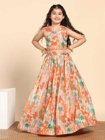 Sangria Girls Floral
                    Printed With Embellished Lehenga Choli