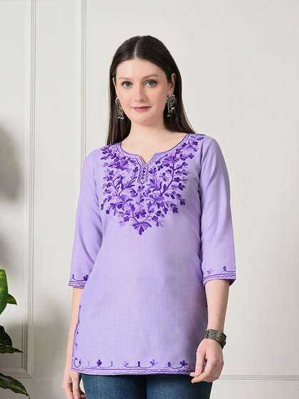 KALINI Women Ethnic
                        Motifs Yoke Design Pure Cotton Thread Work
                        Kurti