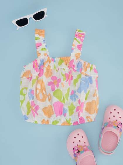 Pantaloons Junior Girls
                    Floral Printed Shoulder Straps Cotton Top