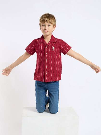U.S. Polo Assn. Kids
                      Boys Relaxed Fit Cuban Collar Geometric Printed
                      Cotton Casual Shirt