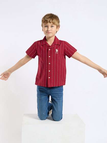U.S. Polo Assn. Kids
                    Boys Relaxed Fit Cuban Collar Geometric Printed
                    Cotton Casual Shirt