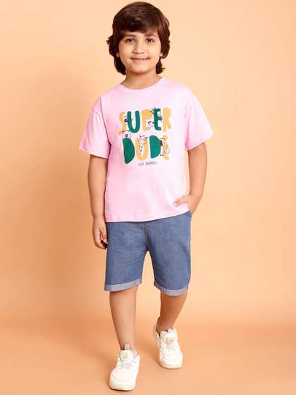 HERE&NOW Boys
                    Printed Round Neck Pure Cotton T-Shirt With Shorts