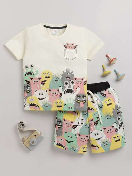 LITTLE NINJA Boys
                    Printed Round Neck Pure Cotton T-Shirt With Shorts