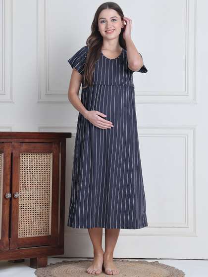 Secret Wish Women
                        Striped Pure Cotton Maternity Nightdress
