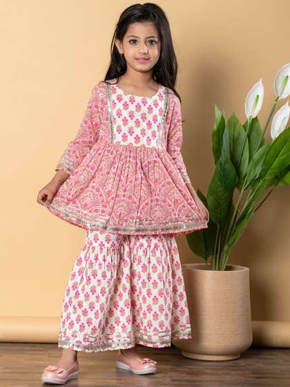 Readiprint Girls Floral
                    Printed Pure Cotton Anarkali Kurti With Sharara