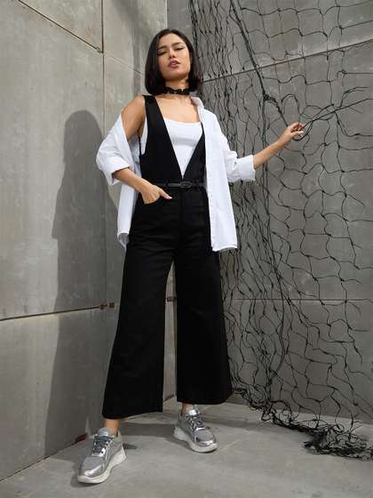 SASSAFRAS Women
                        Cotton V-Neck Denim Jumpsuit