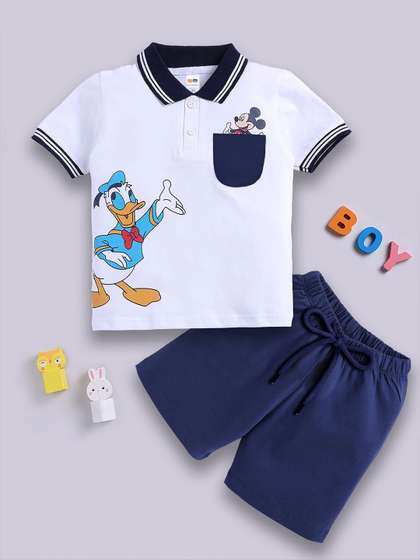 LITTLE NINJA Boys
                    Printed Polo Collar Pure Cotton T-Shirt With Shorts
